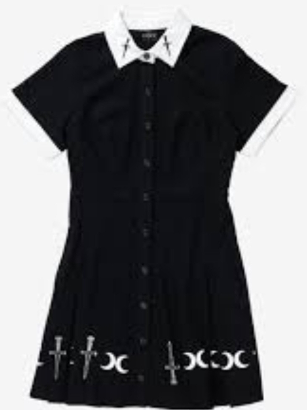The Craft Dagger Collar Button-Front Dress from Hot Topic, featuring embroidered